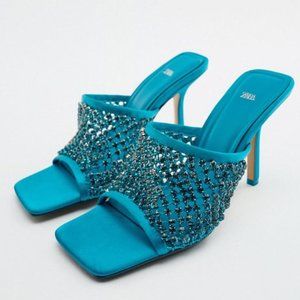 Zara Shiny Mesh Heels Blue Sz 7.5 NWT